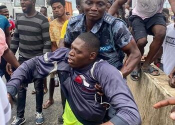 VIDEO: Police Officer nearly lynched for causing the death of Okada rider