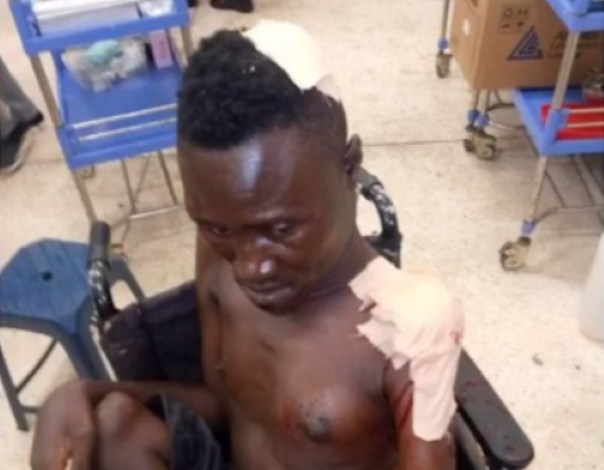 Weija: Land guard shows no mercy as he inflicts machete wounds on disabled man