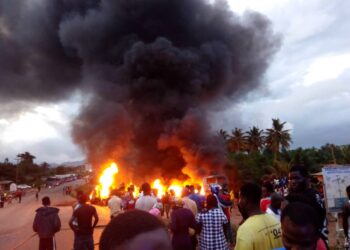 Explosion at Nkawkaw Hotel Junction as fuel tanker goes up in flames