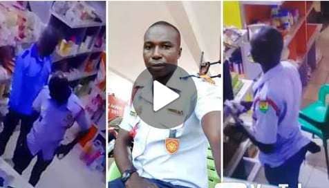 CCTV camera exposes uniformed GNFS Officer stealing in a supermarket