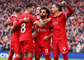 PL: Salah double gives Liverpool derby win over 10-man Everton