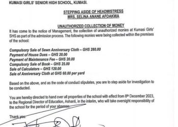 A/R: Asanteman, Kumasi girls SHS heads, five others interdicted for charging unauthorized fees