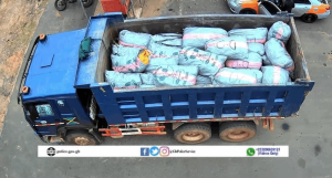 Truck loaded with the 52 sacks of compressed india hemps
