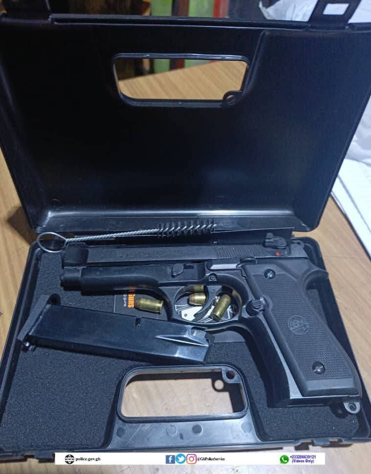 Bruni Model 92 pistol loaded with three rounds of 9mm live ammunition