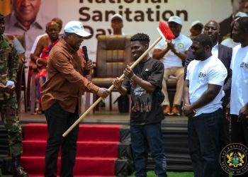 BuzStopBoys receive sanitation materials from President Mahama