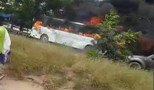 83 Wesley Grammar students, 5 teachers flee after bus caught fire and burnt to ashes in Kasoa